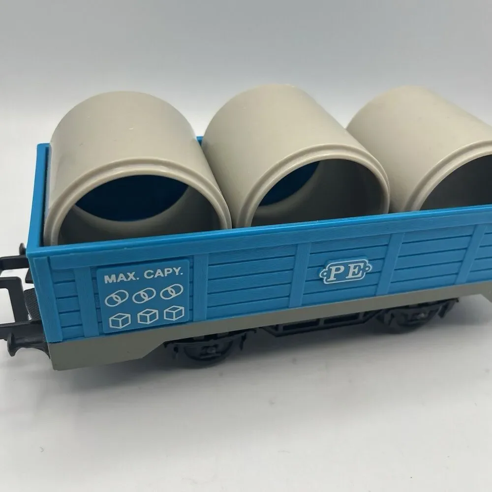1988  Teal Blue Playskool Express Train PE Freight Car With 3 Cargo Pipes